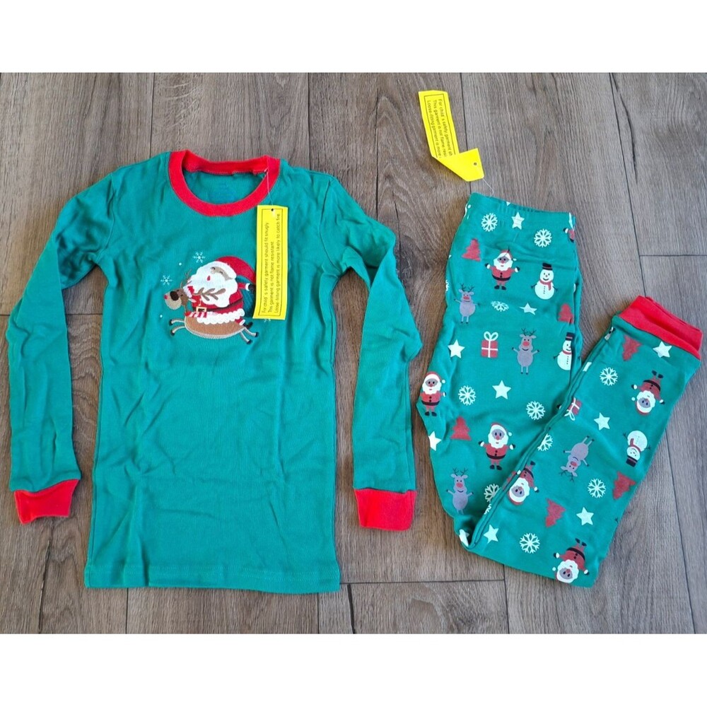 New Tags Elowel Boys Girls Christmas Striped 2 Pc Pajamas Set 100% Cotton Sz 10